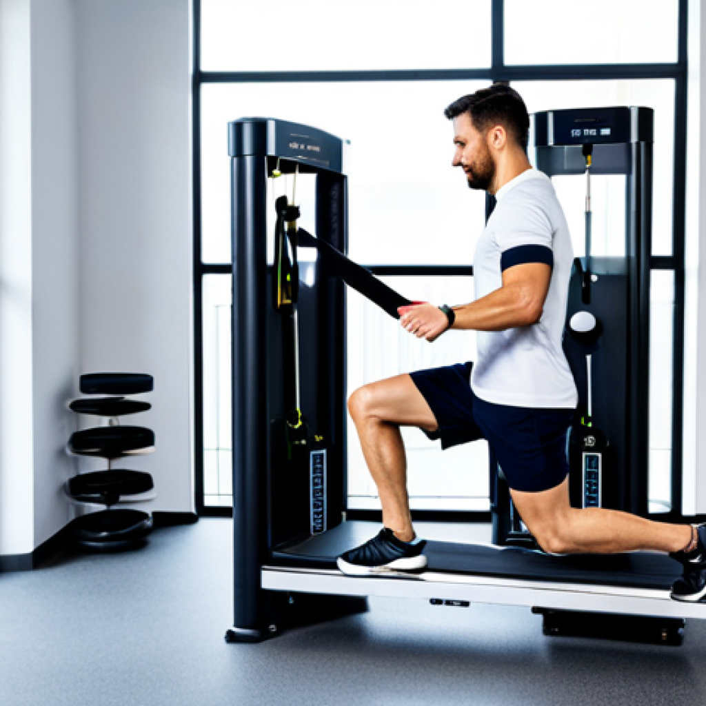 Return-to-Sport Rehabilitation Clinic**

"A bright and modern sports rehabilitation clinic, featuring a physical therapist guiding a fully clothed athlete through a criteria-based return-to-sport exercise. The athlete is performing a single-leg hop on a force plate, with wearable sensors visible. The therapist is observing with a clipboard. The scene includes various rehabilitation equipment in the background (e.g., isokinetic dynamometer, balance board). Safe for work, appropriate content, fully clothed, professional, perfect anatomy, natural pose, high quality, well-lit, modern design."

**