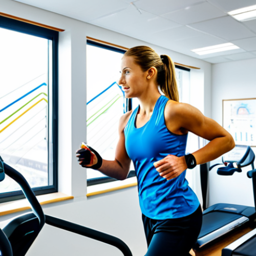 Personalized Rehabilitation**

"A sports physiotherapist in a bright, modern clinic, analyzing data from a wearable sensor on a fully clothed athlete running on a treadmill. The athlete is wearing appropriate athletic attire. The scene emphasizes data visualization and personalized care, with charts and graphs visible in the background. Safe for work, appropriate content, professional setting, fully clothed, perfect anatomy, natural pose, high quality."

**