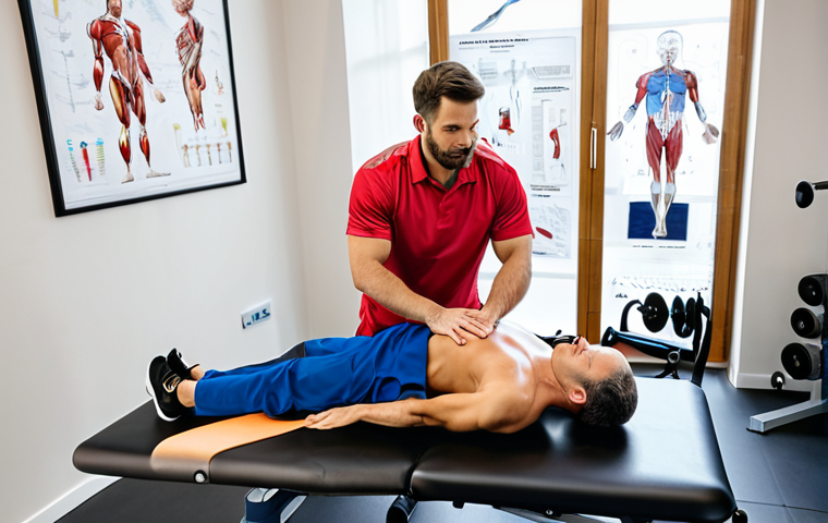 Experienced Sports Rehab Therapist in a Private Practice**
"A professional sports rehabilitation therapist in a modern, well-equipped private practice clinic, fully clothed, wearing appropriate medical attire, assisting a patient with a shoulder exercise. The clinic has natural light, exercise equipment, and anatomical charts. Safe for work, appropriate content, perfect anatomy, natural pose, professional setting, high quality."
**