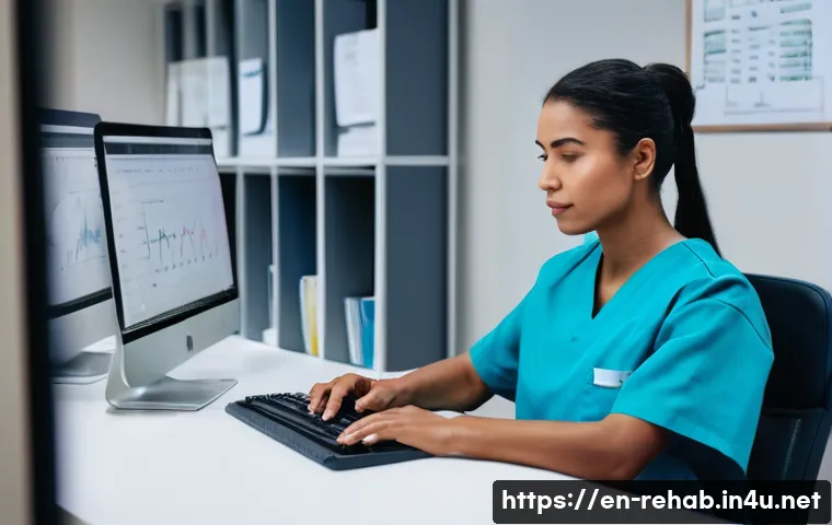 스포츠재활사 업무 일지 템플릿 - **Prompt:** "A dedicated female sports rehabilitation therapist in her late 30s, wearing clean, prof...