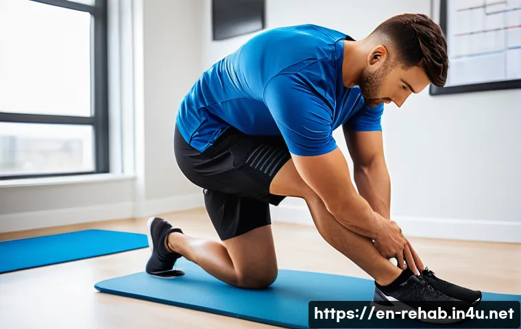스포츠재활사 직무 체험 후기 - A professional sports rehabilitation specialist attentively assessing a young adult athlete&rsquo;s knee i...