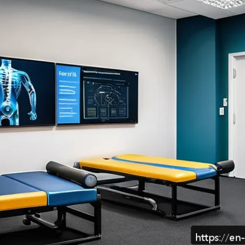 스포츠재활사 성공 스토리 사례 - A modern sports rehabilitation clinic interior showing a diverse group of patients engaged in person...