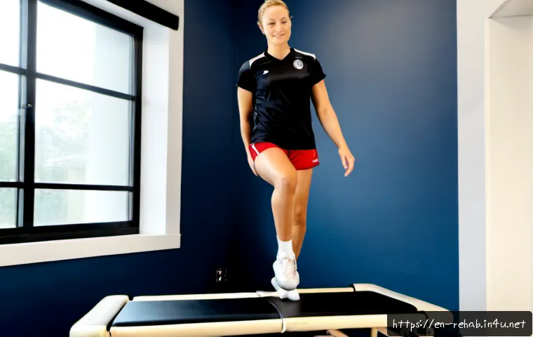 스포츠재활 실무 사례 연구 - Photorealistic sports rehabilitation clinical case study scene, physical therapist guiding a recover...